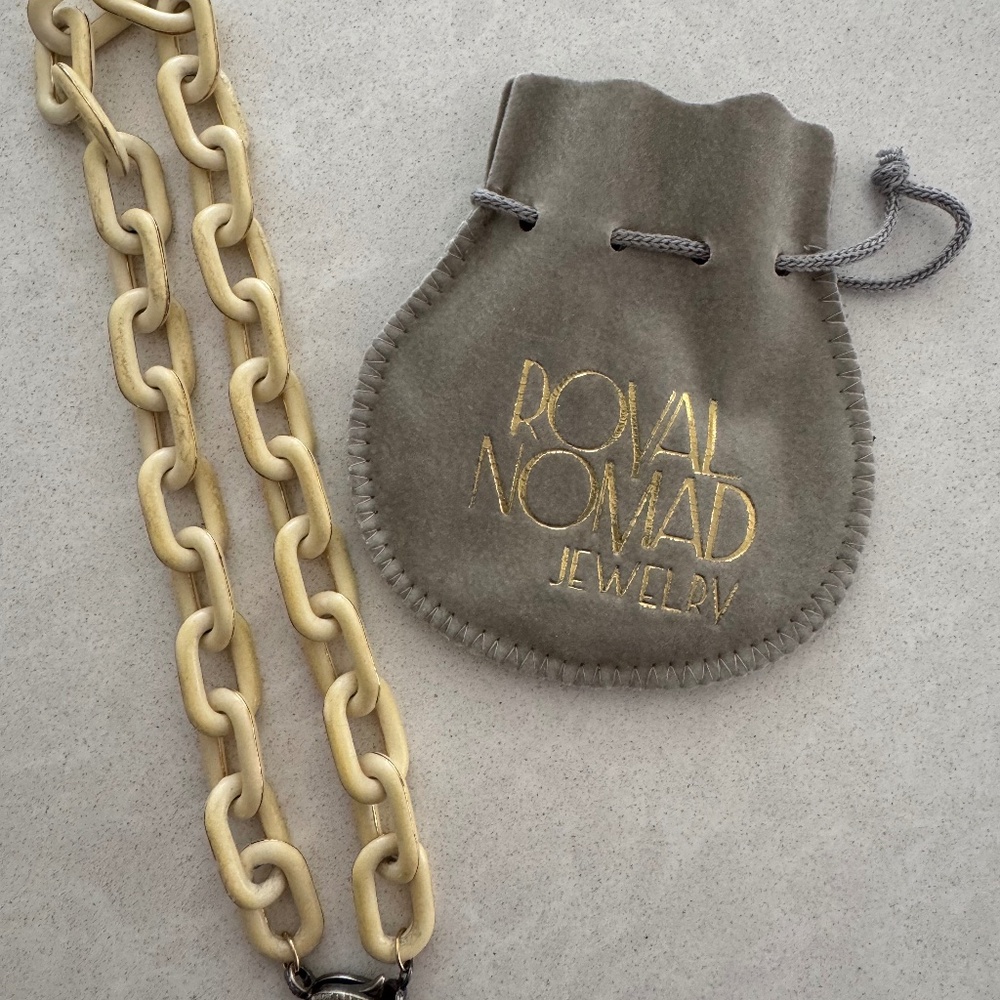 Royal Nomad Off White Enamel Necklace with lab diamonds